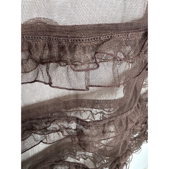 Free People Sheer Brown Tulle Ruffle Mini sexy  Dress with Bow Neck Tie large - Picture 9 of 11